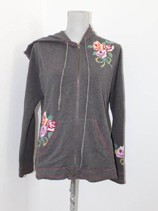Johnny Was Jackets & Blazers - Johnny Was Biya JWLA 3J Workshop Embroidered Hooded Hoodie Zip Front Jacket M